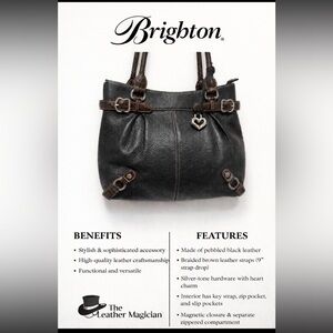 Brighton Black Leather Shoulder Bag with Silver Accents w/Brown Leather Accents